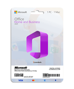 Office 2024 license card for home and business use on Mac and PC.